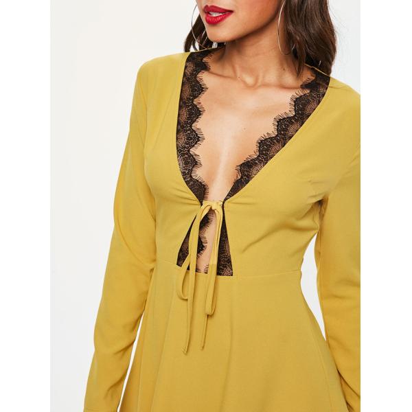 Сексуальный зрелый элегантный глубокий в - платье шеи мини с шнурком