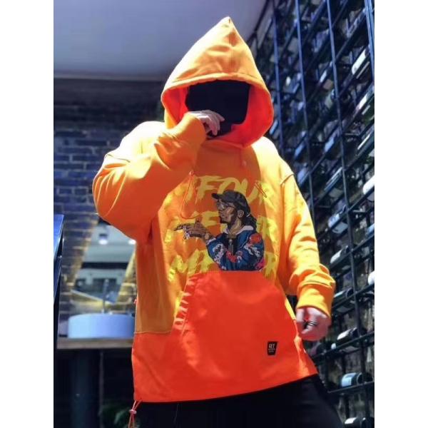100% Cotton Custom Printed Hoodies , Mens Pullover Hoodie Orange Color