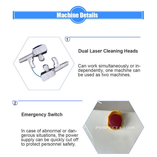 Perfect Laser 1000W 1500W 2000W 3000W Handheld Double-head Metal Materials Carbon Steel Plates Fiber Laser Cleaning Machine