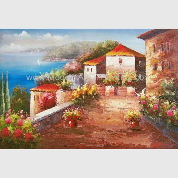 Pintura de paisagem do litoral da impressão da pintura a óleo do mar Mediterrâneo para a decoração