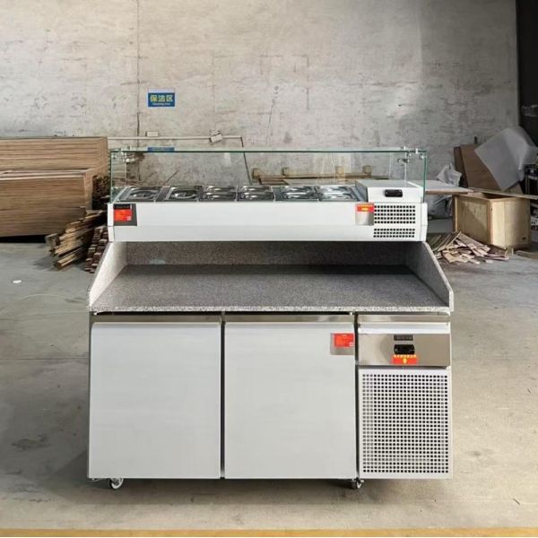 Double-Temperature Air Cooler Salad Pizza Prep Table Refrigerator With Marble Worktop