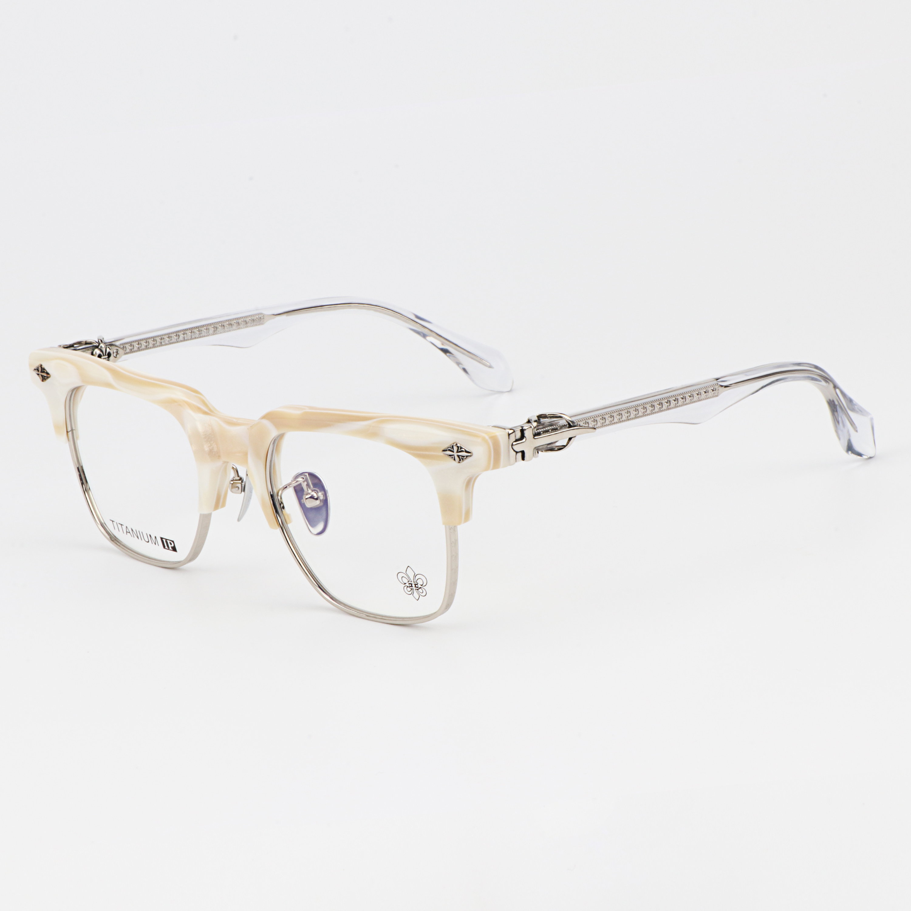 Marble White Frame Unisex Punk Style Square Semi-Rimless Marble Print Anti-Blue Light Blocking Prescription Reading Glasses