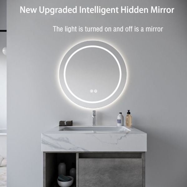 Modern LED Bathroom Smart Mirror Hidden Light Stainless Steel Frame IP44 Wall Hanging Touch Switch Time Temperature Display