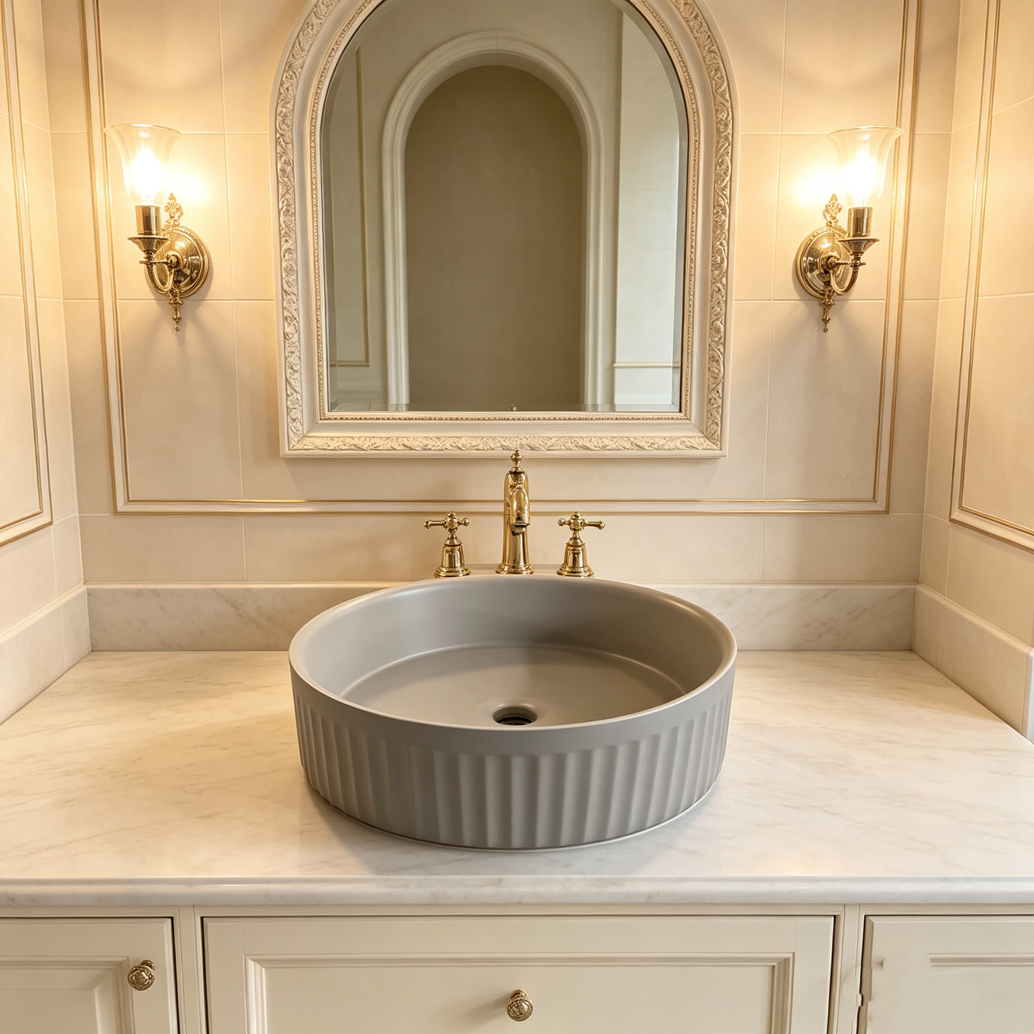 Artificial Stone Round Counter Basin Granite Countertop Sinks For Bathrooms ODM