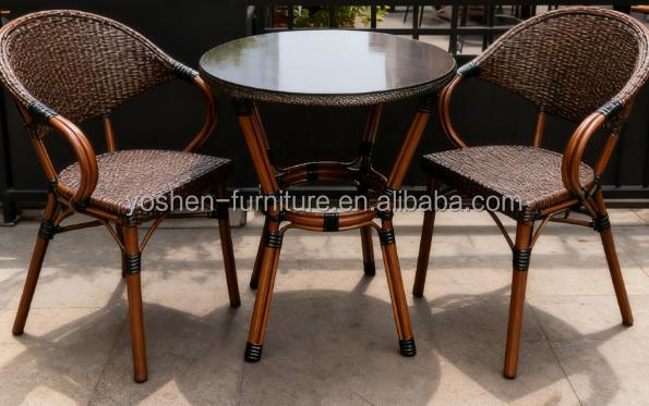 2 Seater Outdoor Aluminum Rattan Dining Table Set with Glass Top Forgarden Patio Balacony Terrance