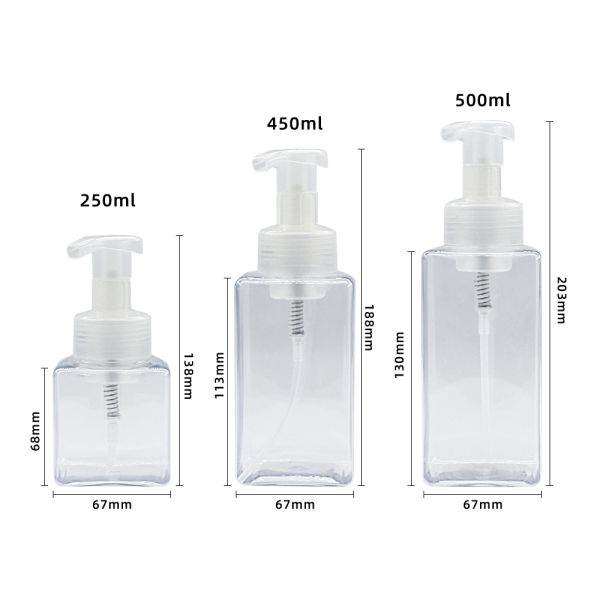 Square Design Food-Grade PET Foam Pump Bottle with Press-On Foaming Pump Head for Hygienic Dispensing