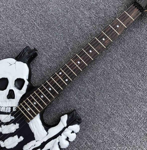 Top Quality 6 Strings Bones Black Skull Electric Guitar