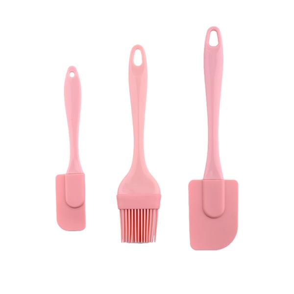 Pink Silicone Scraper Three-piece Set Heat Resistant Spatulas BBQ Brush Baking Tools