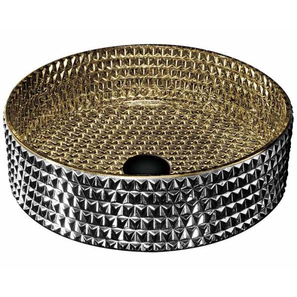 Artistic Round Countertop Basin Unique Crystal Glass Vessel Sinks British Gold Color