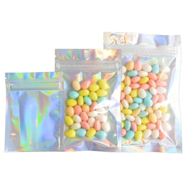Custom Rainbow Holographic Resealable Paper Pouches Ziplock Bag