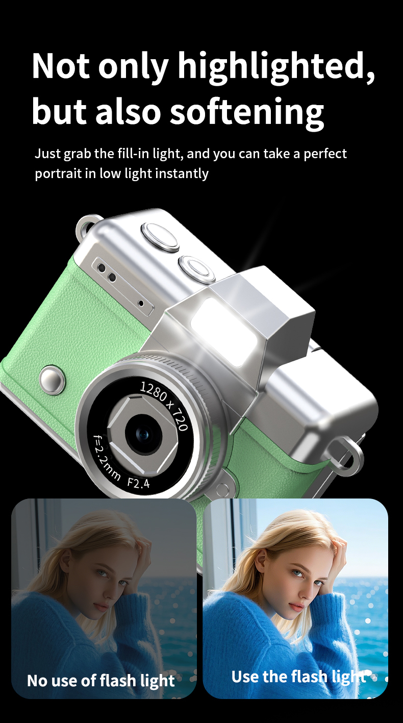 DLC Neck-Wearable Mini Camera | 48MP 1080P HD Flip Rotatable Lens Built-in Flash Filters Selfie Mode Video Recording Face