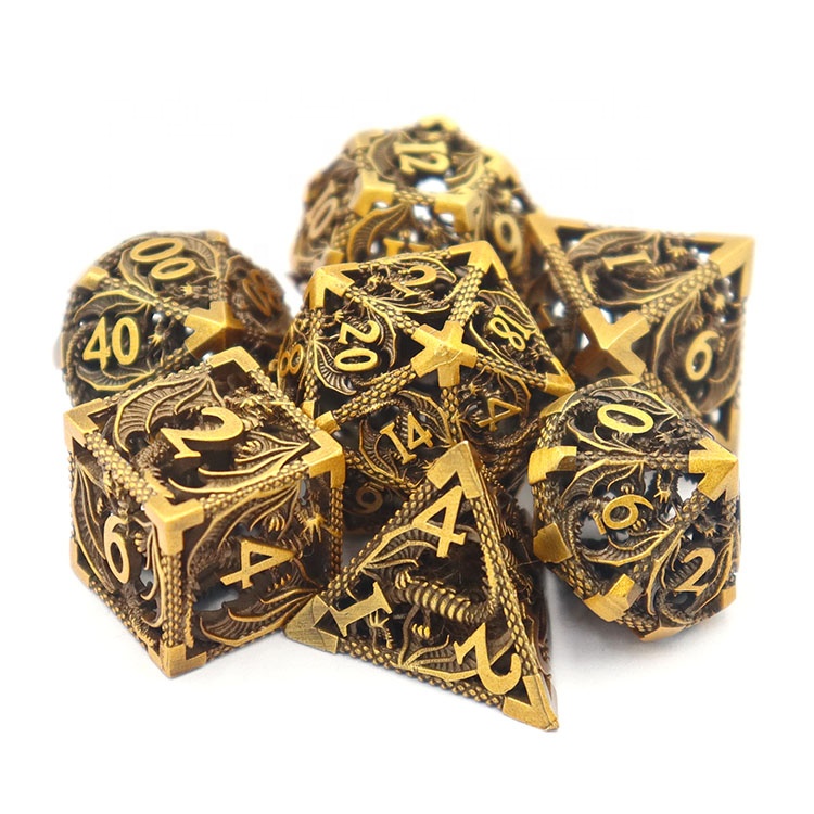 Customized Color Metal Hollow Dice Set with Polyhedral Shape for DND RPG Games