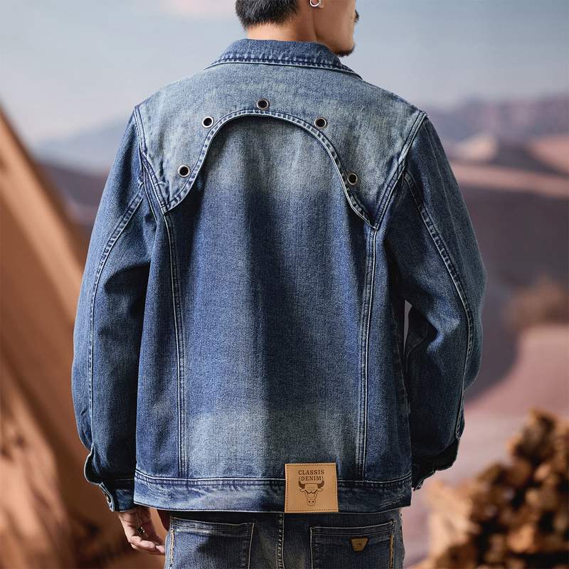Blue Fabric Hem Long Sleeve biker jacket wholesale Polyester 19% Urban Fashion Custom (JK525)