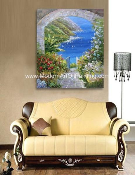 Modern Palette Knife Oil Painting  , Scenery Garden Flower Painting Thick Oil