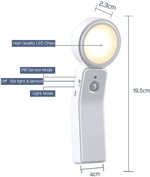 1200mAh Geeutie Rechargeable LED Night Light 1.2W PIR LED Wall Lamp