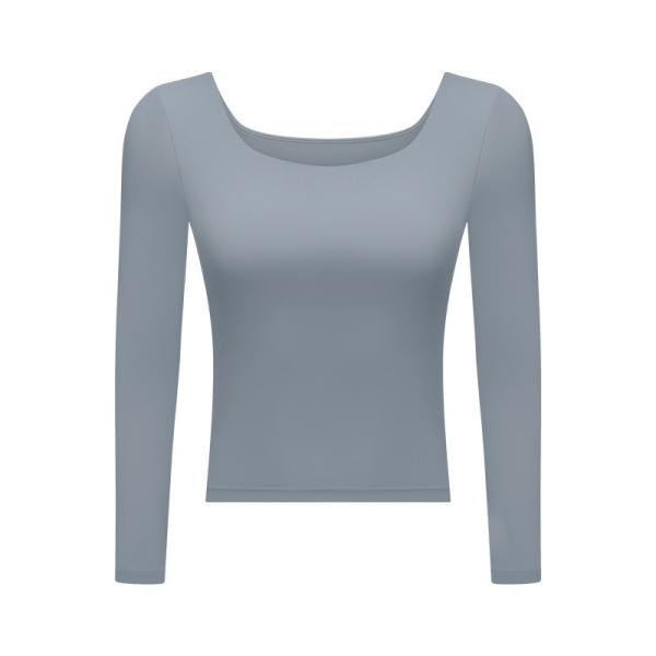 Roupas esportivas de ioga com decote baixo largo para inverno camisas de manga comprida com elástico alto