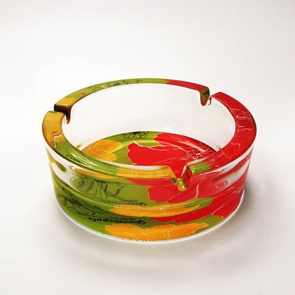 13cm 5.1 Inch Dia Round Heavy Glass Ashtray Machine Pressed With Notches