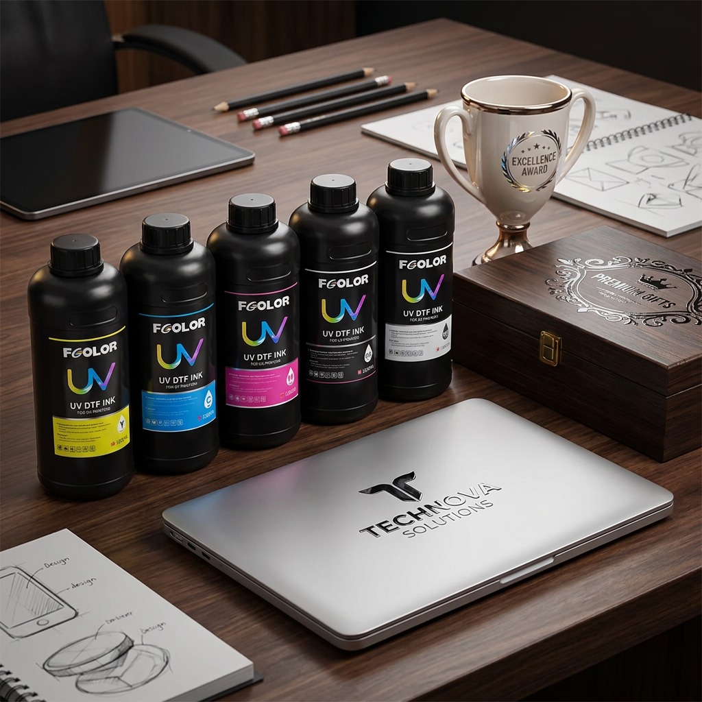 FCOLOR Odorless UV DTF Ink Set CMYK W Varnish for Epson I3200 XP600 I1600 Printer Crystal Sticker Transfer Film Printing 1000ml