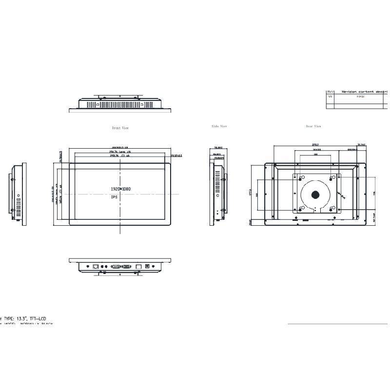 13.3-inch 1920x1080 IPS Industrial TFT Display with Capacitive Touch Screen and HDMI/VGA Interfaces