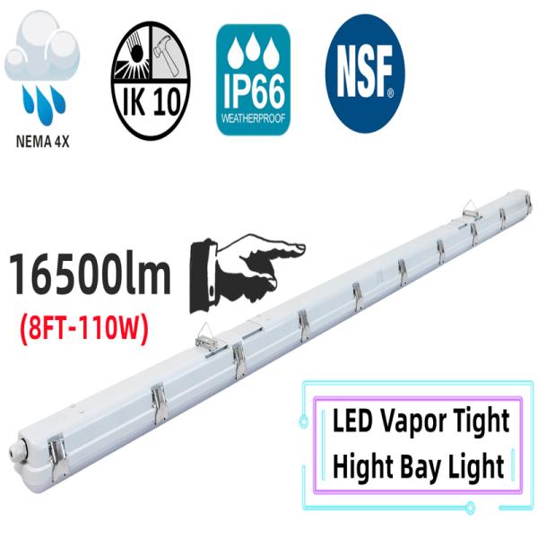 PC Material 8FT 110W LED Vapor Tight Tri Proof Light IP66 NEMA 4X For Farm Car Washing
