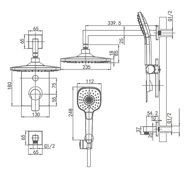 O chuveiro escondido do banheiro ajustou toalete fixado na parede o grupo redondo escondido do torneira do chuveiro de chuva da banheira