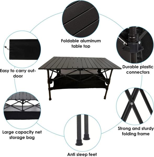 Roll-up Table, folding Plastic Wooden Design Coffee Lounge Patio Portable Foldable Plastic Garden Table Set