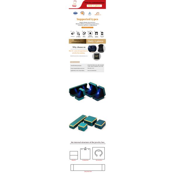 Light Green LED Plastic Velvet Jewelry Box for Custom in Square Luxury Elegant Style