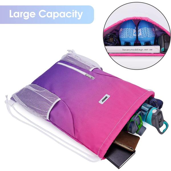 Water Resistant Drawstring Backpack Bag Sport Gym Sackpack With Mesh Pockets