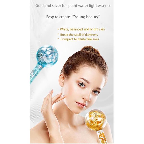 Borosilicate Glass 24K Gold Foil Ice Globes for Facial Massager to Reduce Puffiness Inflammation and Bags Under Eyes