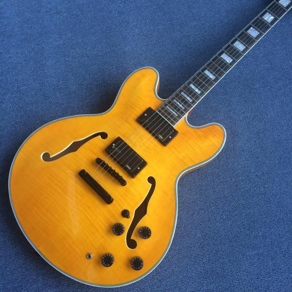 Hollow body jazz guitar,Flame Maple Top,Ebony Fingerboard,double F holes jazz electric guitar