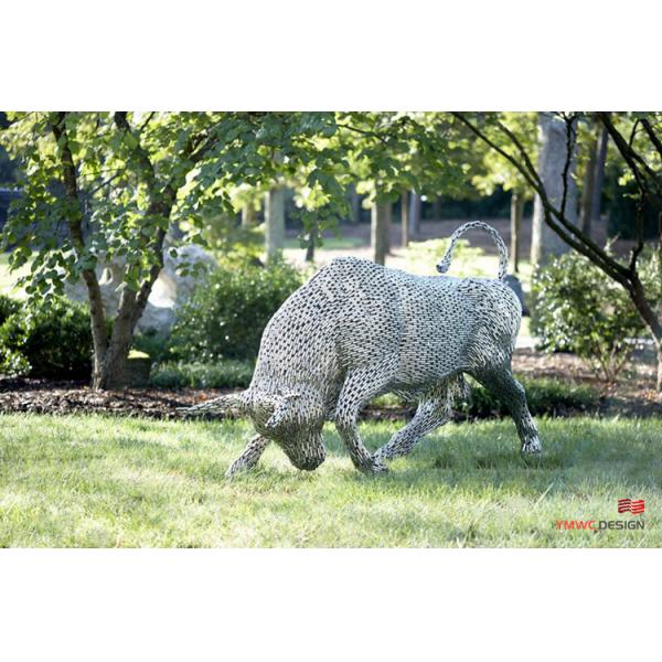Custom Metal Animal Statues Modernistic Life-Size Stainless Steel Bull Pipe Sculpture