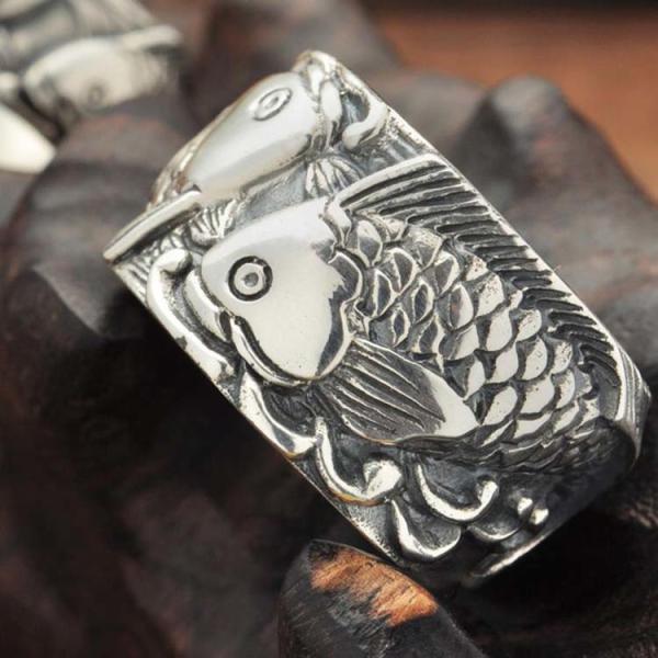 Sterling Silver Women's Men's Band Ring Thai Vintage Fish Style 925 Siver Ring (R603084)