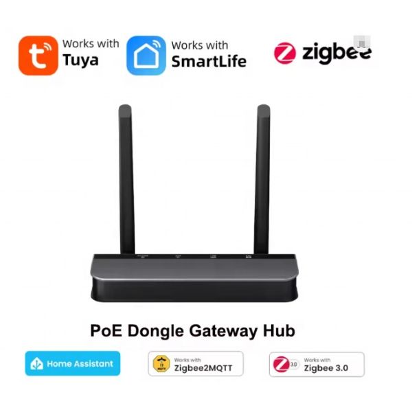 YIERYI Zigbee 3.0 PoE Dongle Gateway Hub for Home Assistant Zigbee2 MQTT ESP32+CC2652P Dual 5dBi Antennas Type-C/PoE Powered