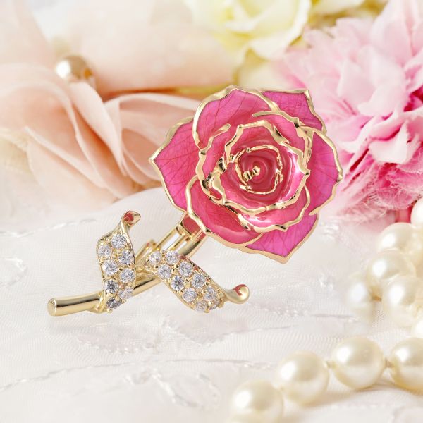 24k Gold Plated Rose Factory Wholesale Adorable Girls Rose Brooch Gold Dipped Rose Fashion