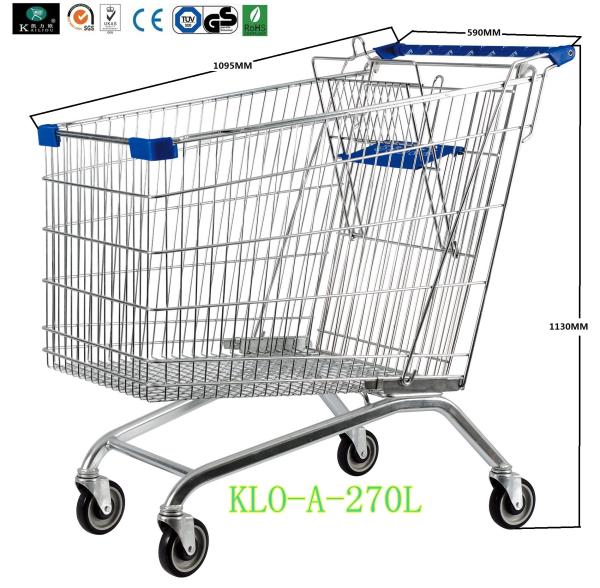 European Supermarket Purchase Shopping Carts For Seniors 270L / Metal Shopping Trolleys