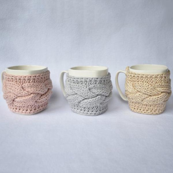Y-Z Comfy Grey Mug Cozy Drinkware Tea Cup Knit Cable Warmer Removable Birthday Gift Mug Sweater