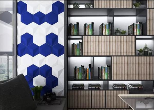 200*230mm Decorative Bathroom Floor Tiles , Hexagon Blue Ceramic Tile