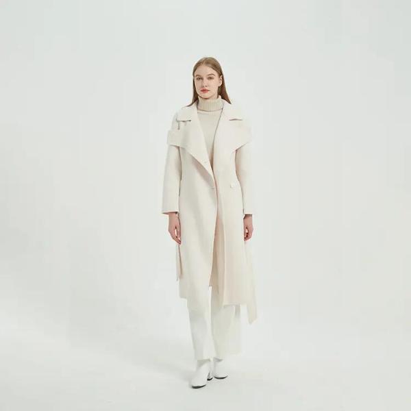                  Stylish Thick Winter Trench Coats 90 % Wool White Cashmere Coat for Women             