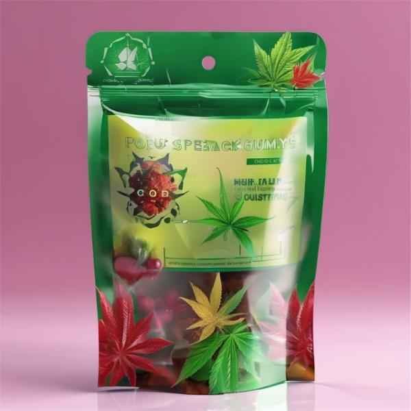 Standing Zipper Weed Bag Custom Recycle PE Marijuanna Packaging For Edible CBD Food Gummy