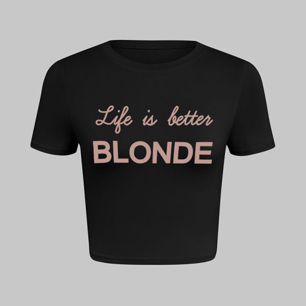 Spring Summer Black T Shirt Women Customizable Colors  Cotton Crew Neck T Shirt