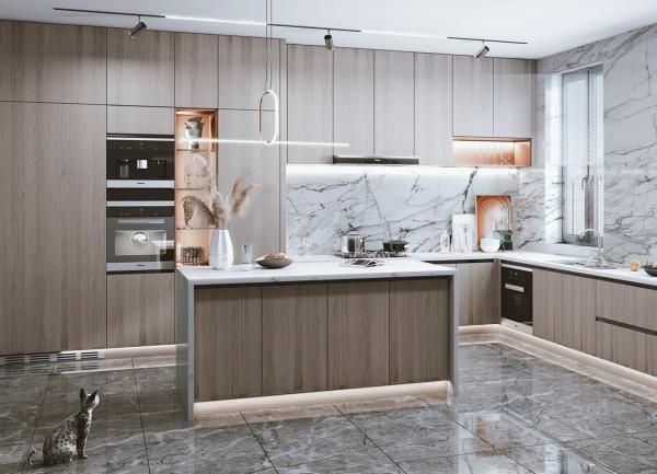 Armoires de cuisine modernes imperméables à l'eau avec construction en bois massif