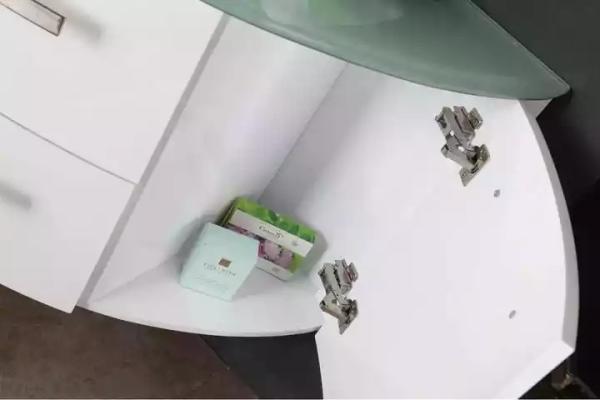 Floating Cabinet Modern Bathroom Vanity In Green Glass Top White Glossy