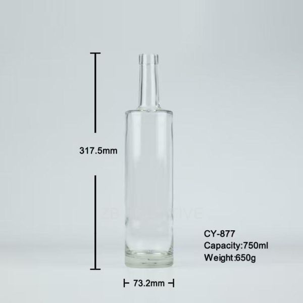 Cork Top Empty Glass Spirit Bottles For Brandy 650g 750ml High White CY-877