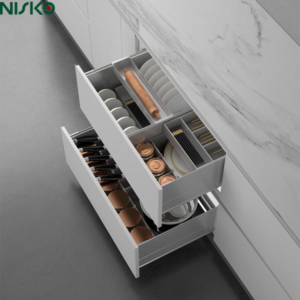 Organizador de cajones de cocina de 3 niveles con bandejas deslizantes ajustables