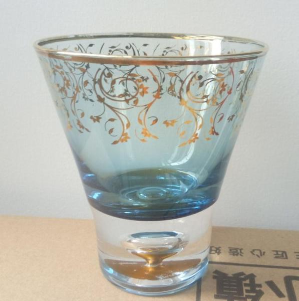 Cor azul Rim Stemless Crystal Cocktail Glasses dourado