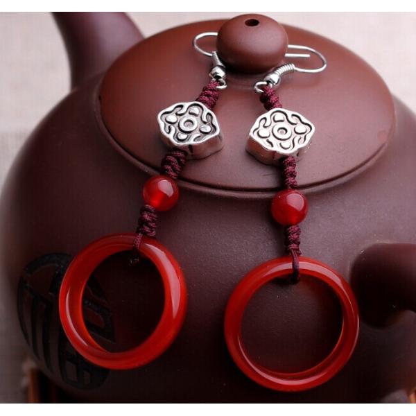 Red agate ring pendant hook earring, natural gem eardrop