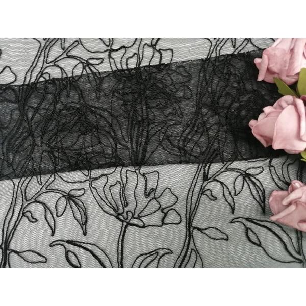 Corded Black Embroidery 3D floral Lace fabric  Flower Tulle Mesh