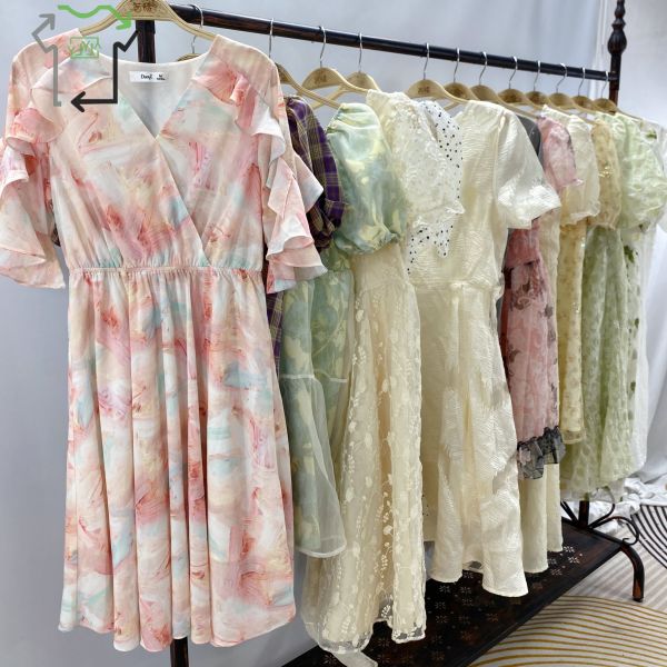 Puff Sleeve Second Hand Women's Dress Fashion Mixed Style Preloved Ladies Clothes