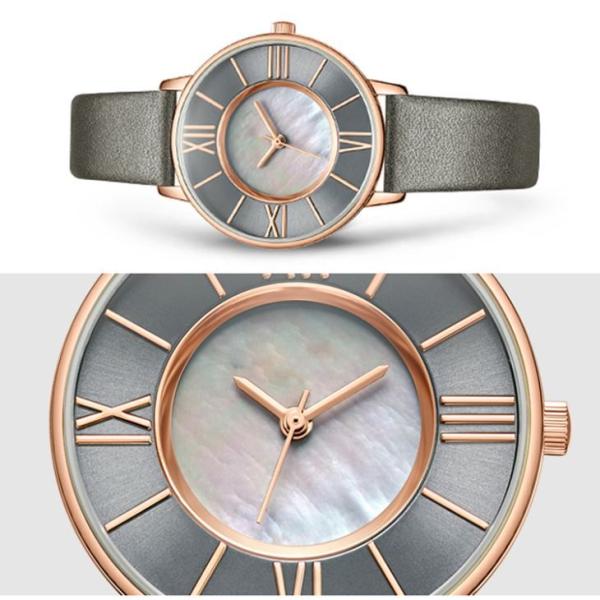 Pin Buckle Women Quartz Wrist Watch Leather Strap Shell Dial