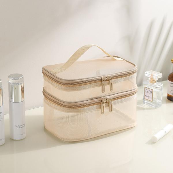 NEW GAUZE MAKEUP BAG LARGE CAPACITY TRAVEL SIMPLE PORTABLE TOILETRY BAG DOUBLE LAYER PORTABLE COSMETIC STORAGE BAG